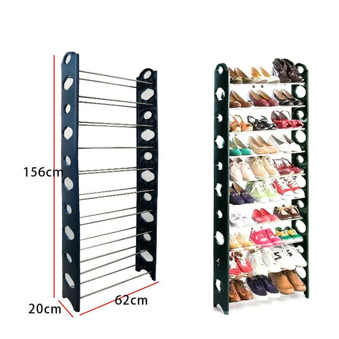 10 Tier Black Shoe Stackable Storage Rack - Capacity for 30 Pairs Shoes