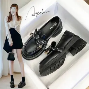 Advbridge Coarse Heel French Thick Soled Height Increasing Leather Shoes 2024 New Butterfly Knot Versatile Bean Shoes Lolita Single Shoes