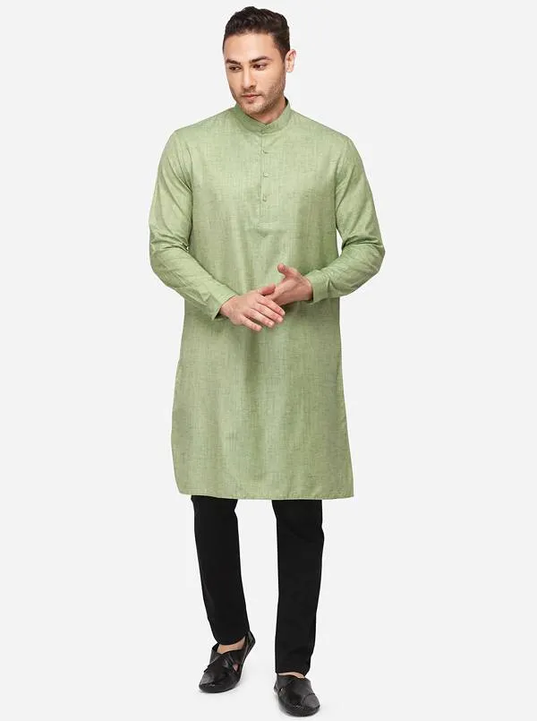 Aqua Green Self Textured Regular Fit Modi Kurta | JadeBlue