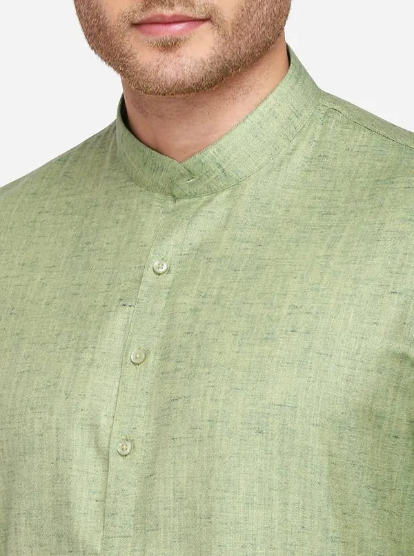 Aqua Green Self Textured Regular Fit Modi Kurta | JadeBlue