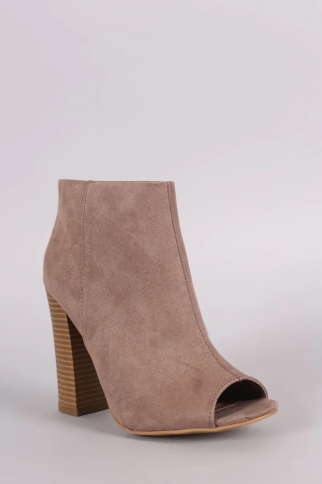 Bamboo Suede Peep Toe Chunky Heeled Booties