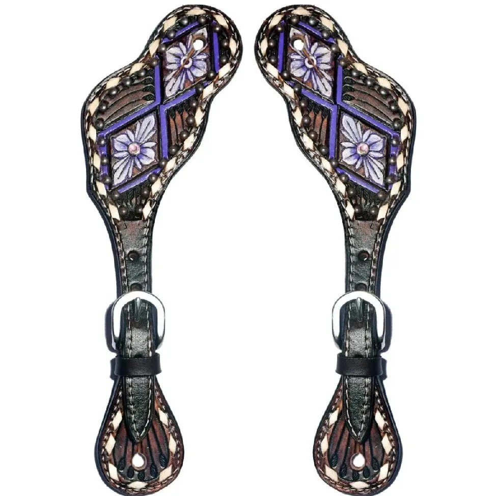 Bar H Equine Purple Floral Leather Spur Straps