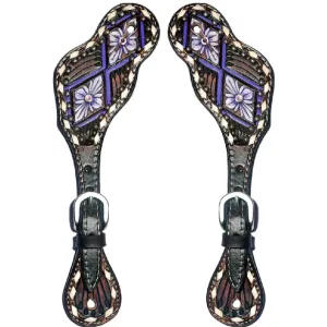 Bar H Equine Purple Floral Leather Spur Straps