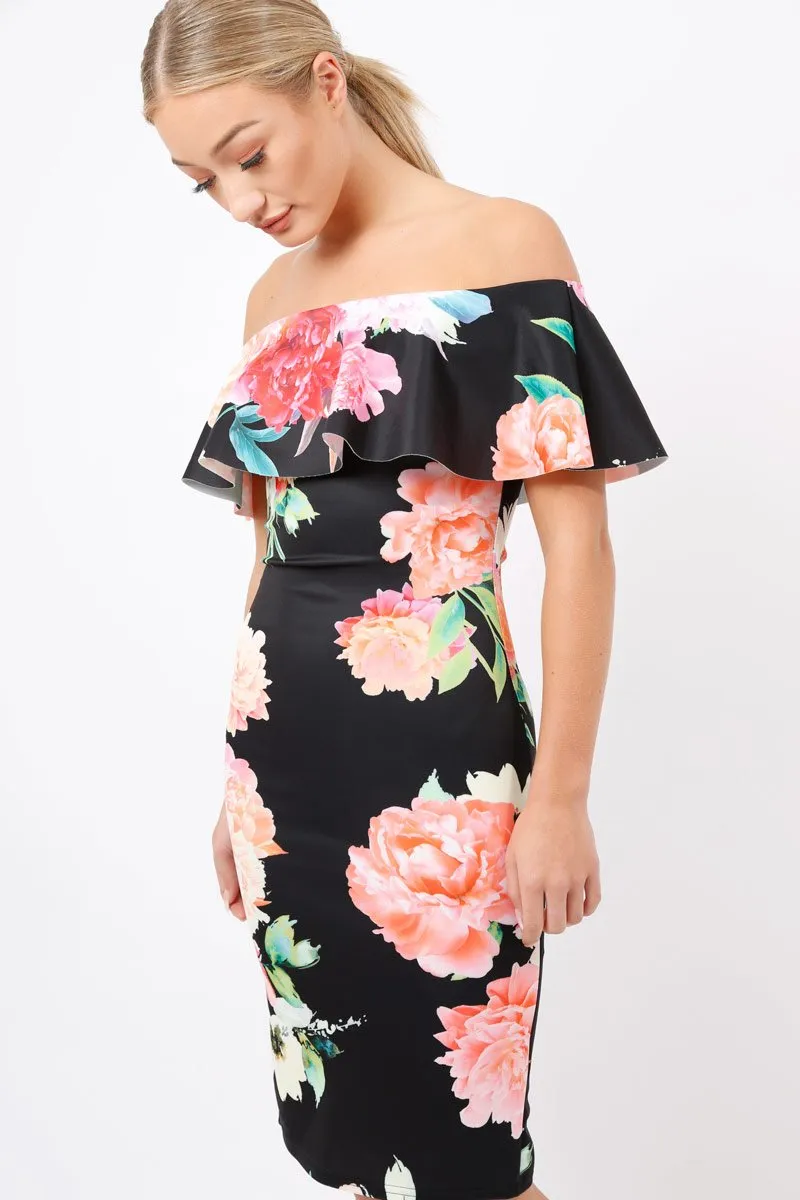 Black Floral Bardot dress - Martina