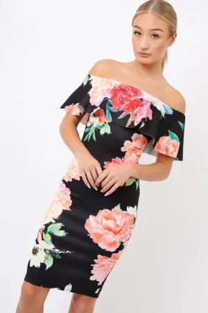 Black Floral Bardot dress - Martina