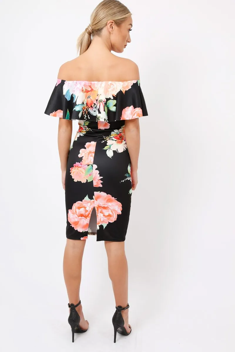 Black Floral Bardot dress - Martina