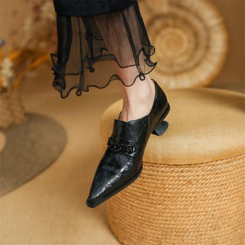 Chic Cow Leather Slip On Heel Pumps