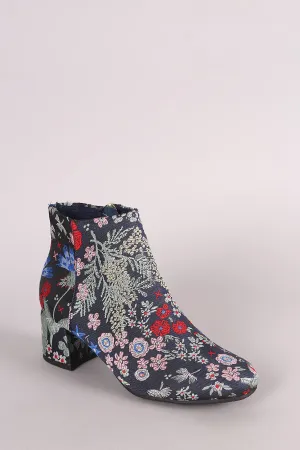 City Classified Floral Embroidered Block Heeled Booties