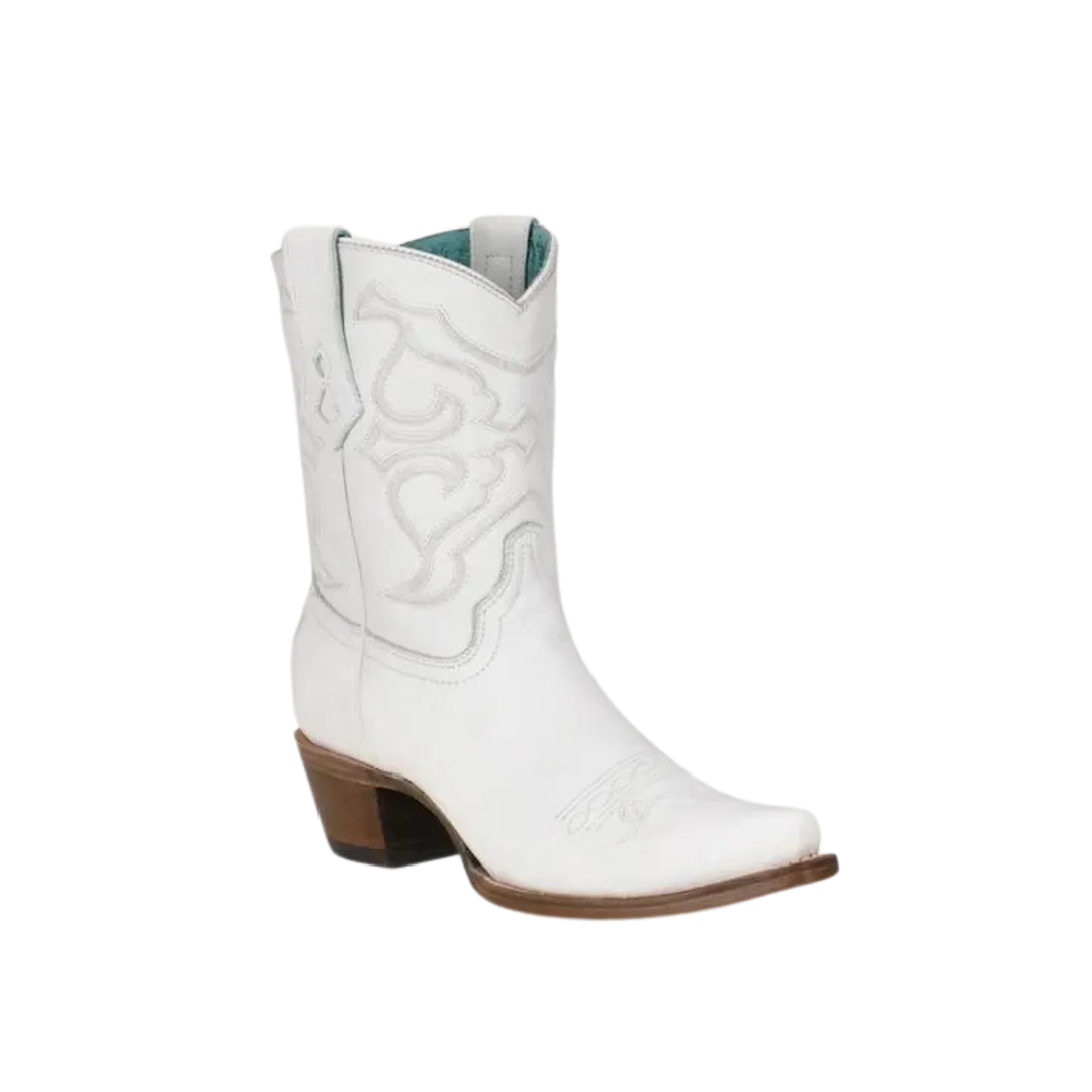 Corral Women's Embroidered White Snip Toe Ankle Boots