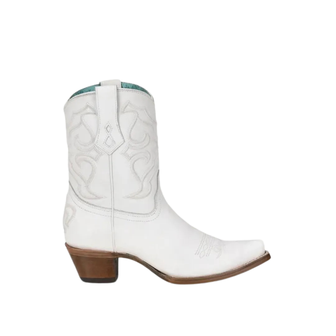 Corral Women's Embroidered White Snip Toe Ankle Boots