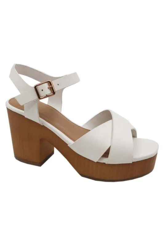 Cross Band Wooden Heel Sandal