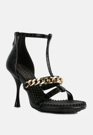 DAKOTA Metal Chain Embellishment Sandals in Black