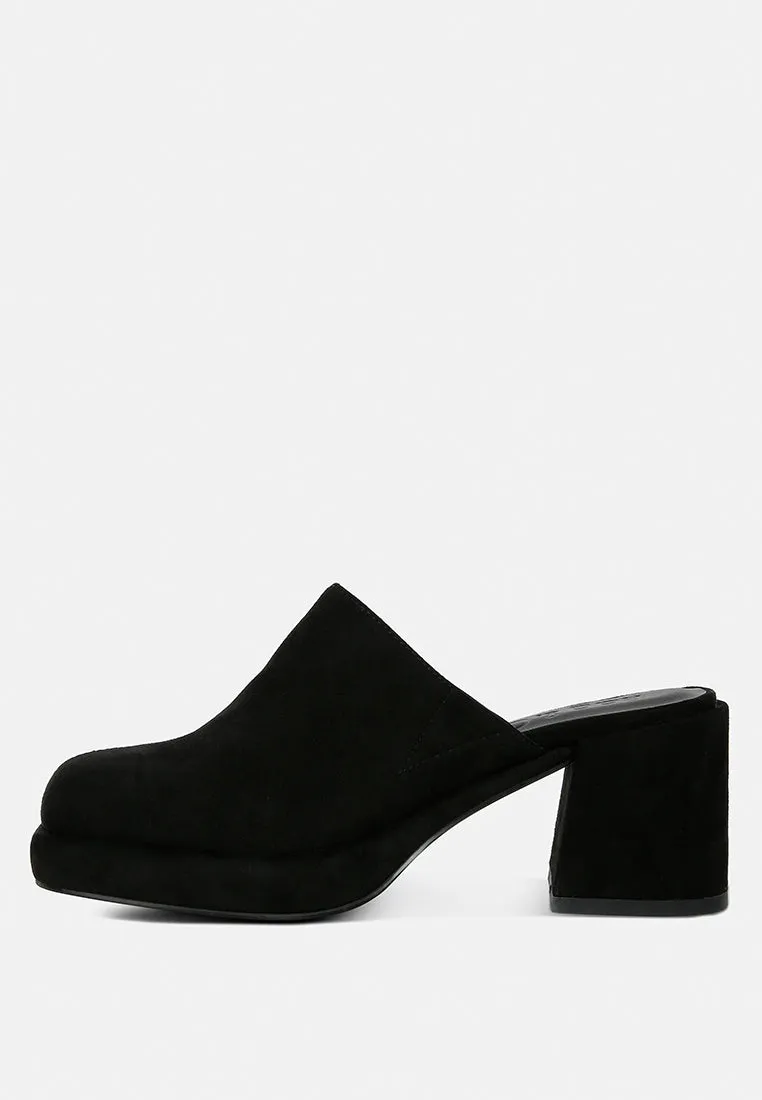 DELAUNAY Black Suede Heeled Mule Sandals