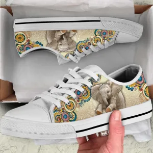 Ethnic Floral Elephant Canvas Print Low Top Shoes, Animal Print Canvas Shoes, Print On Canvas Shoes