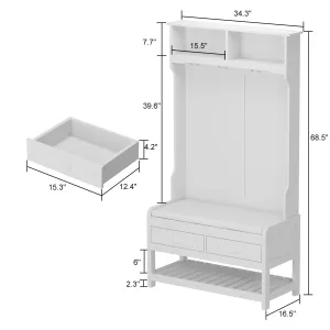 everyday Timechee 34.3'' Wide Hall Tree with Bench and Shoe Storage Grey