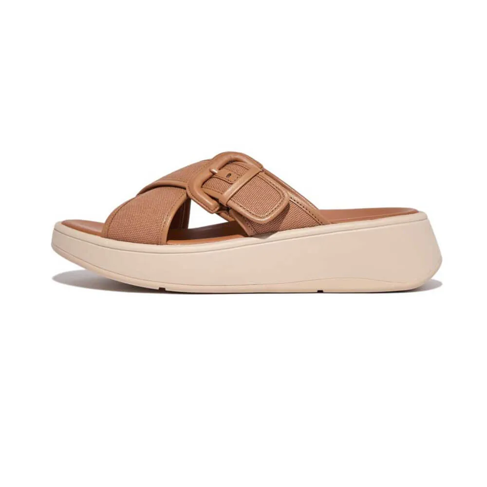 FitFlop F-Mode Flatform Cross Slides Canvas Sandals - Latte Tan