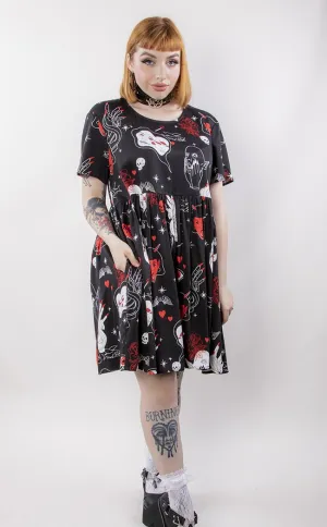 Gothic Print Baby Doll Dress