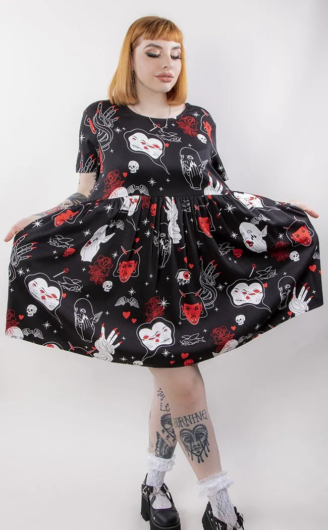 Gothic Print Baby Doll Dress