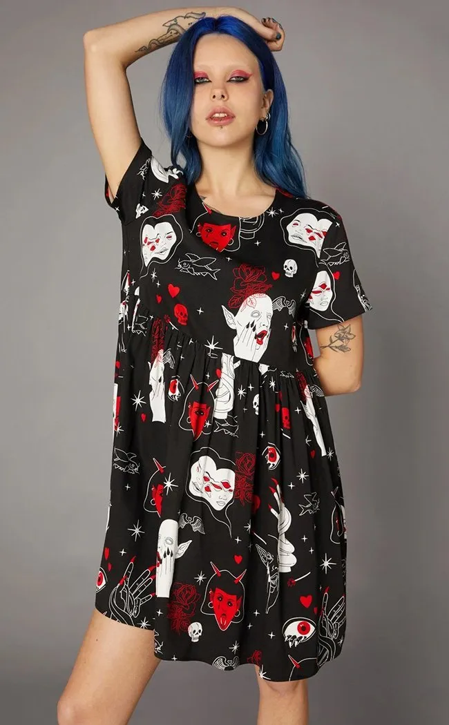 Gothic Print Baby Doll Dress