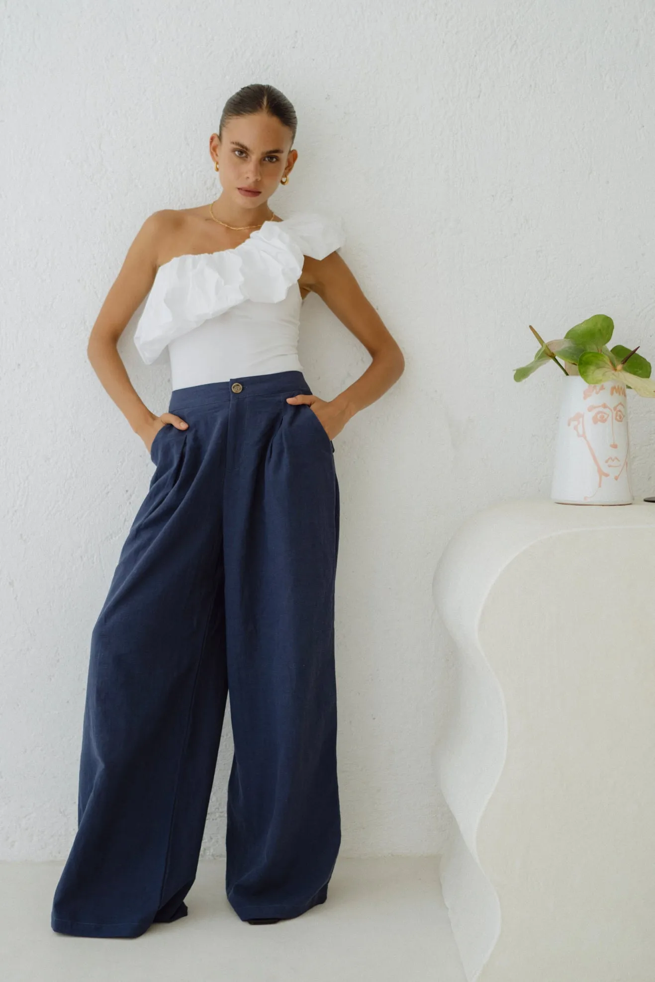 Maggie Navy Blue Wide Leg Pants