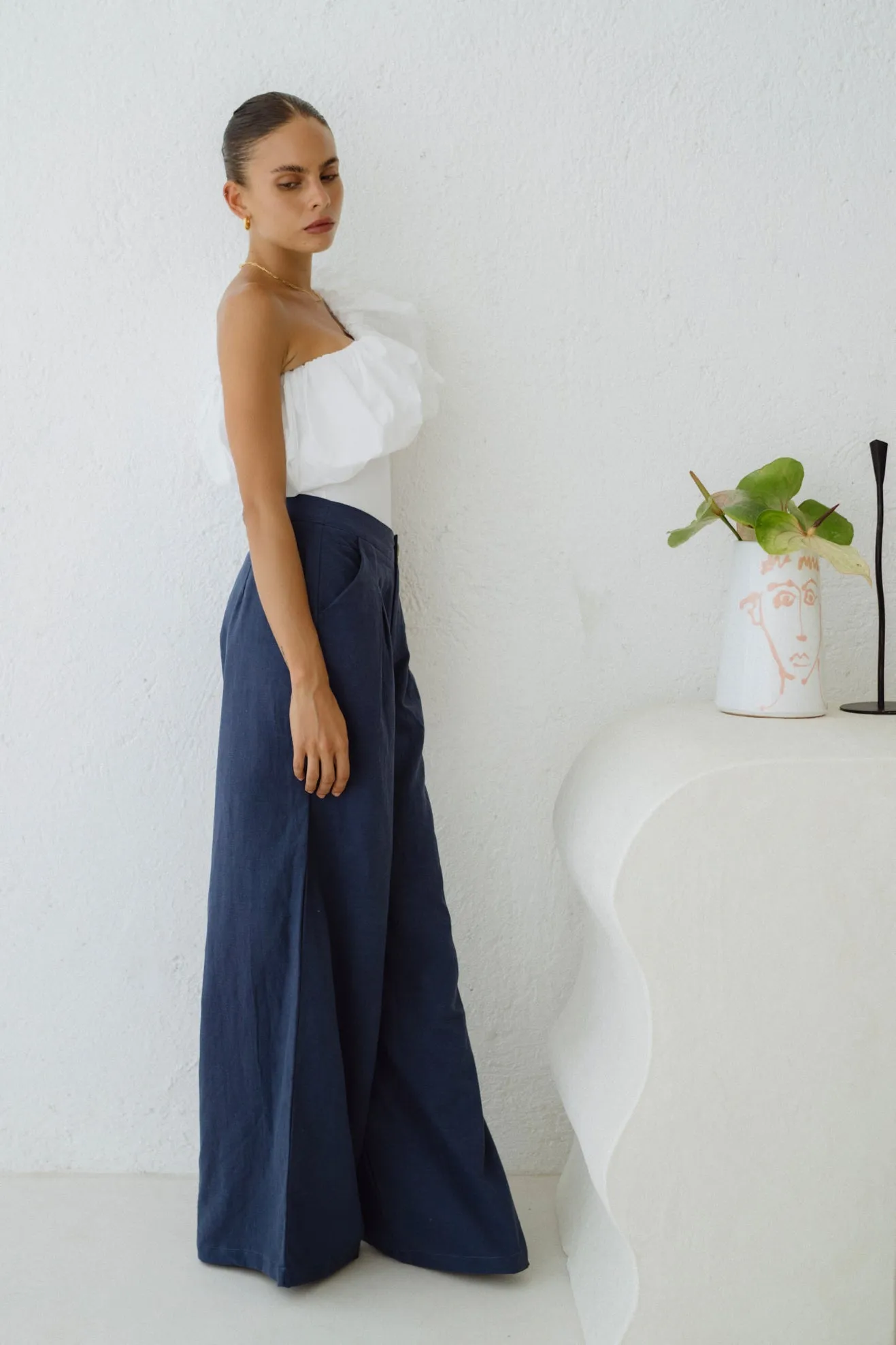 Maggie Navy Blue Wide Leg Pants