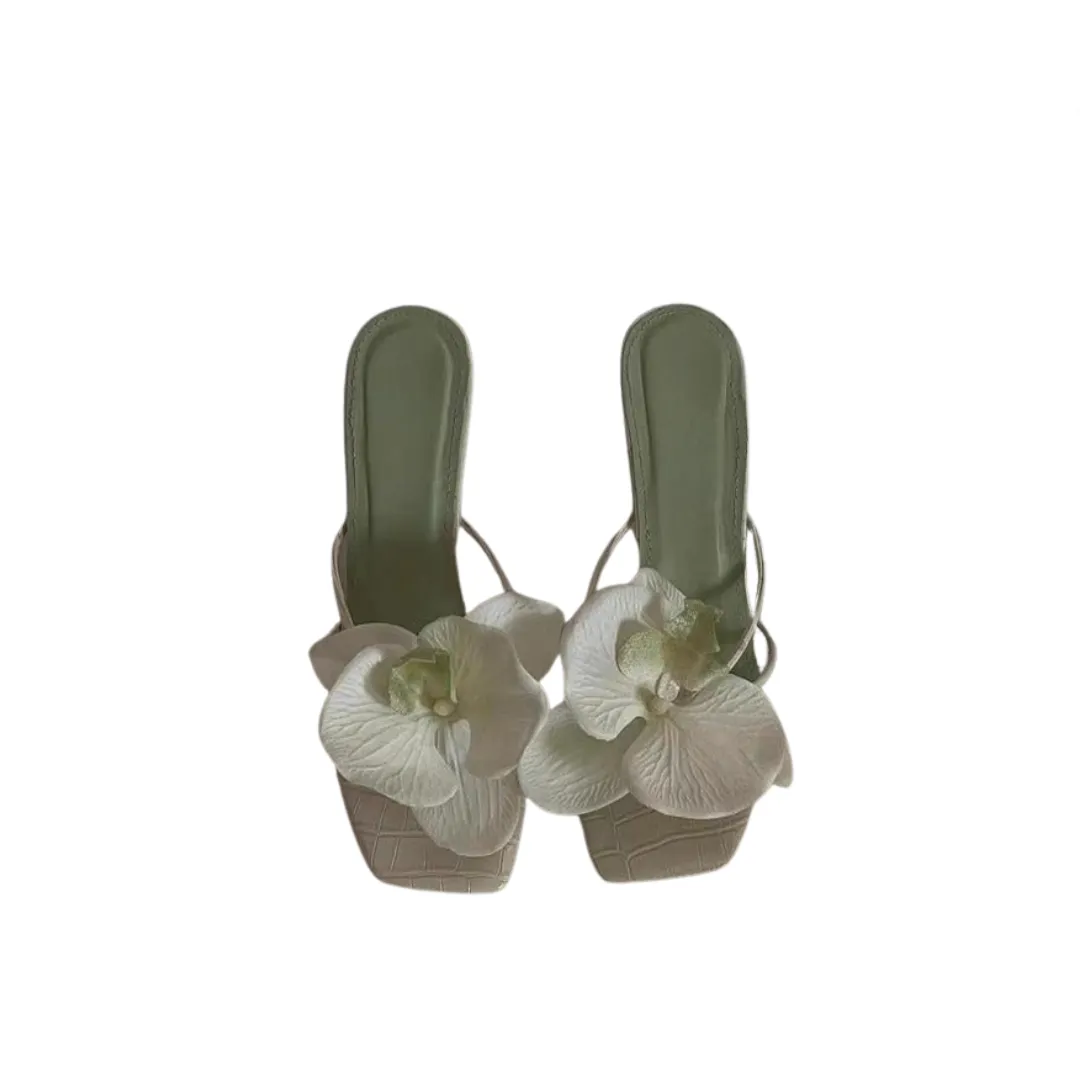 Pre Order:  Flower Square Toe High Heel Sandals