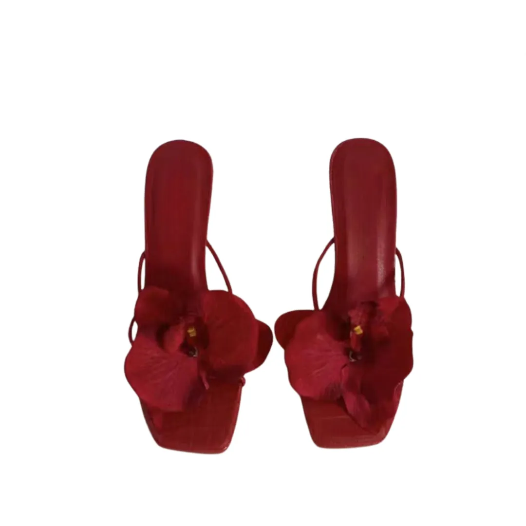 Pre Order:  Flower Square Toe High Heel Sandals