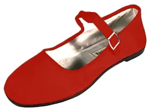 Red Cotton Mary-Jane Flat