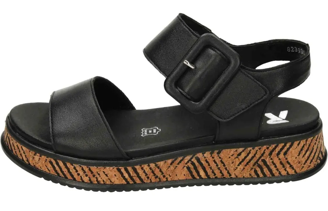 Rieker Evolution W0800-00 Lugano Black Leather Low Wedge Sandals