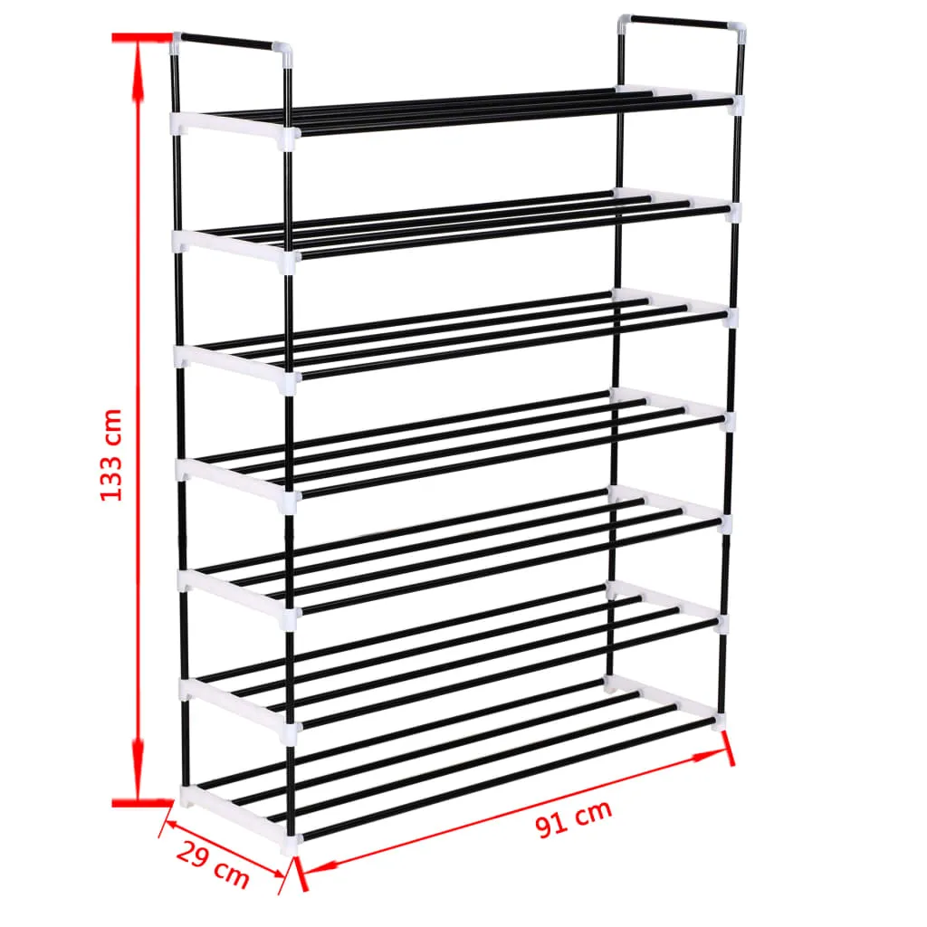 Shoe Rack with 7 Shelves Metal and Plastic Black