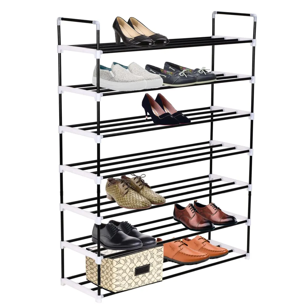 Shoe Rack with 7 Shelves Metal and Plastic Black