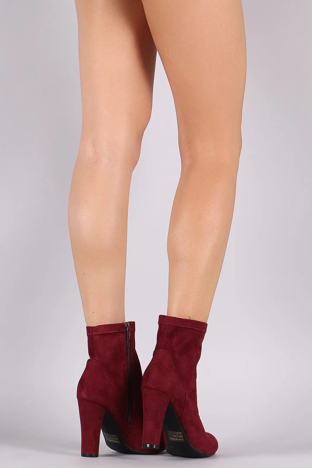 Suede Almond Toe Chunky Heeled Ankle Boots