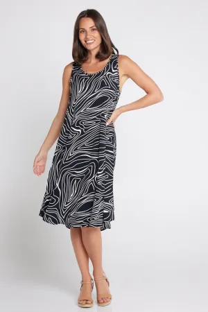 Susie Dress - Black/White Swirl