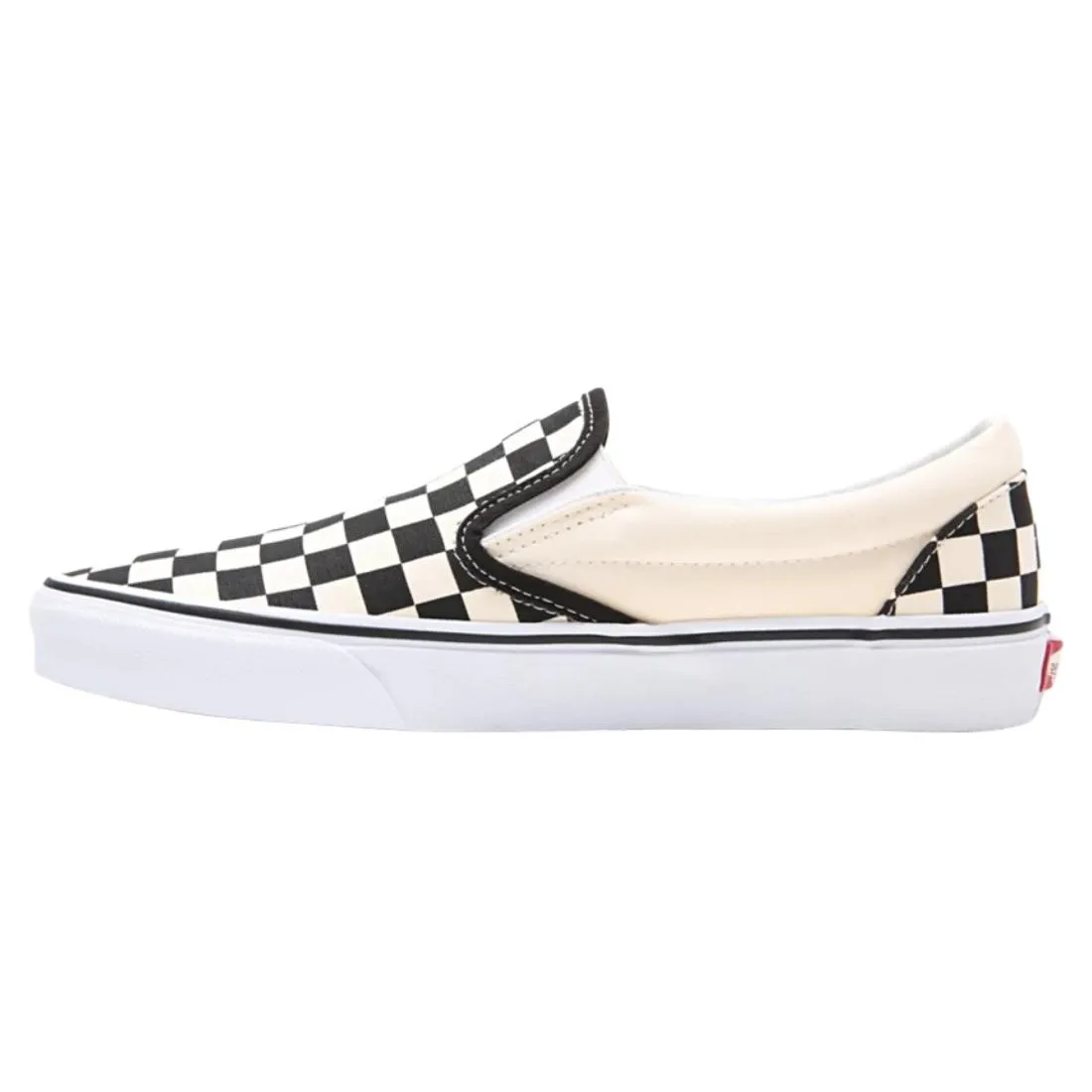 Vans Men's Classic Slip-On Skate Shoes - Black & White Checkerboard/White