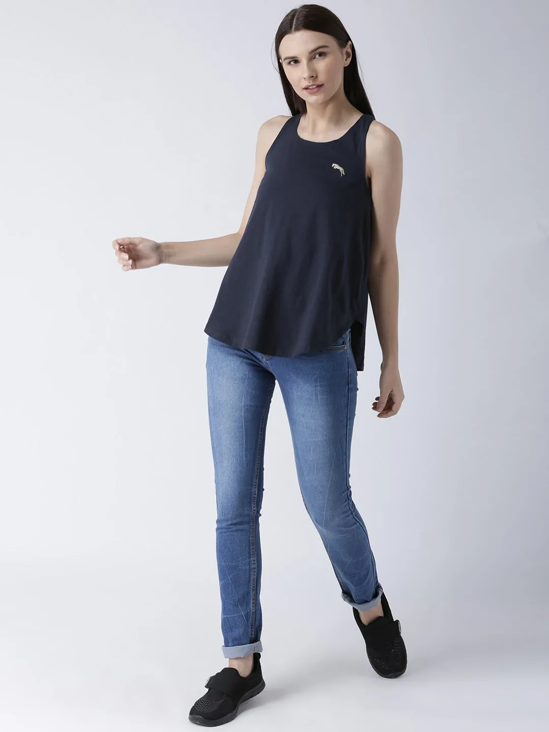 Women Navy Blue Solid Top