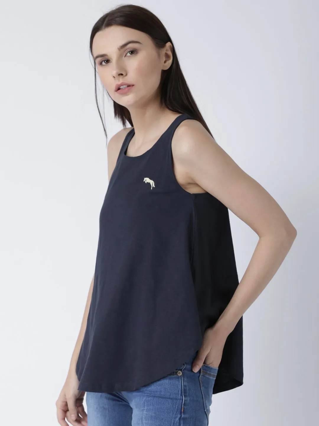 Women Navy Blue Solid Top